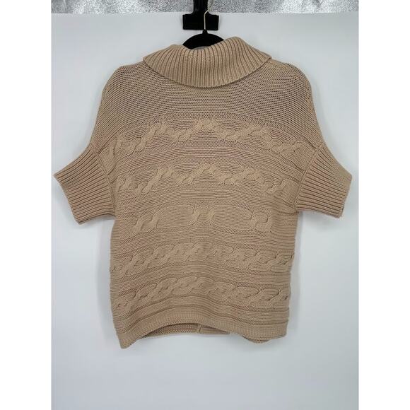 Talbots Sweater Tan Chunky Cable Knit Cardigan Short Sleeve Fisherman Size LP - Picture 5 of 8